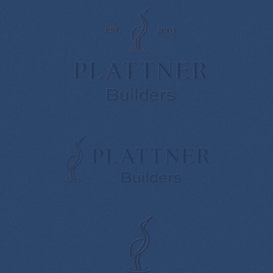 Mockup of logo design for Plattner Builders on blue background
