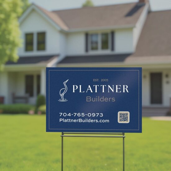Street sign design for Plattner Builders, custom graphic design by Blender Creative Co.